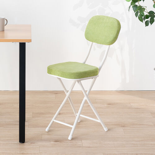 折りたたみチェア（コンパクト・軽量・クッション・パイプ・布・背もたれ・持ち運び・キッチン・ファブリック・スリム・完成品・グリーン）