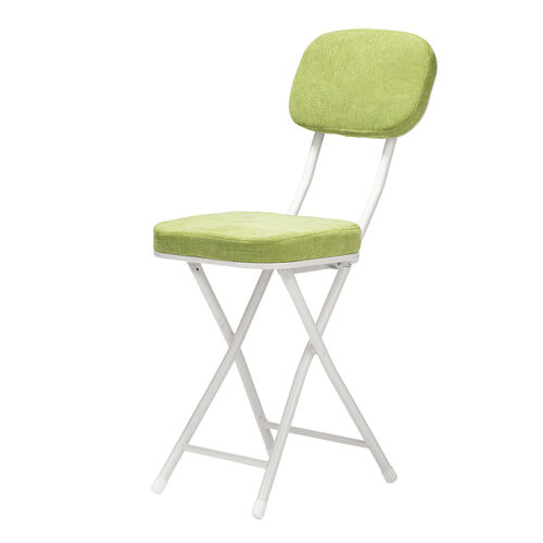 折りたたみチェア（コンパクト・軽量・クッション・パイプ・布・背もたれ・持ち運び・キッチン・ファブリック・スリム・完成品・グリーン）