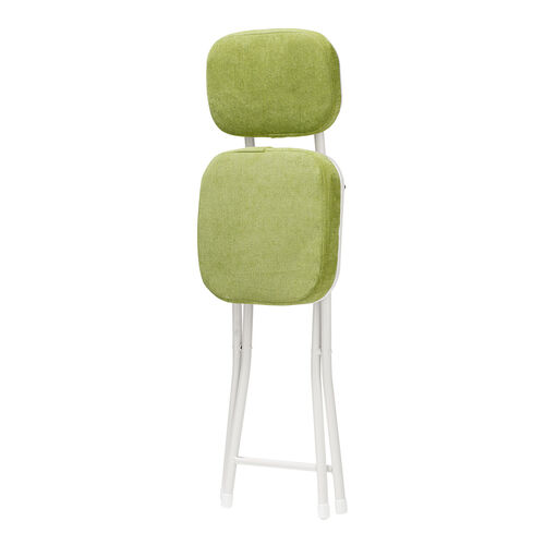 折りたたみチェア（コンパクト・軽量・クッション・パイプ・布・背もたれ・持ち運び・キッチン・ファブリック・スリム・完成品・グリーン）