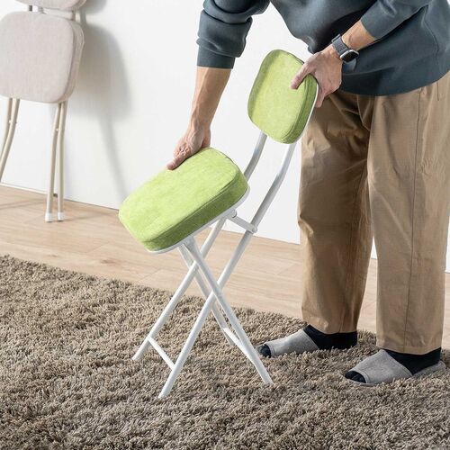 折りたたみチェア（コンパクト・軽量・クッション・パイプ・布・背もたれ・持ち運び・キッチン・ファブリック・スリム・完成品・グリーン）