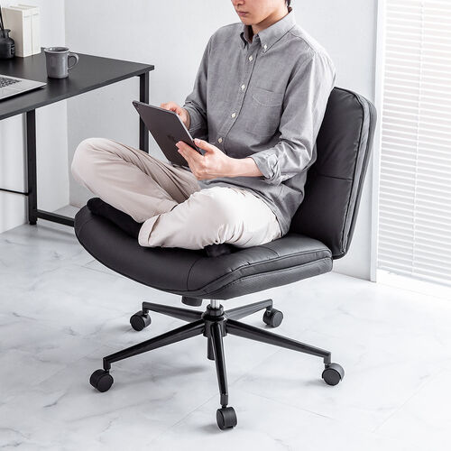 あぐら椅子（胡坐いす・ワイドチェア・ソファチェア・幅64cm・幅広座面・ロッキング・キャスター・ガス圧昇降・超ワイド設計・PUレザー）