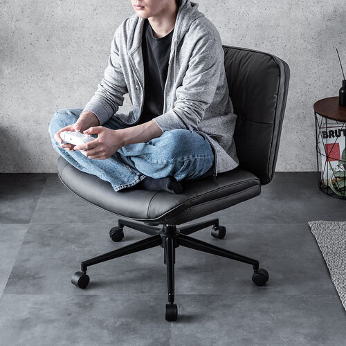 あぐら椅子（胡坐いす・ワイドチェア・ソファチェア・幅64cm・幅広座面・ロッキング・キャスター・ガス圧昇降・超ワイド設計・PUレザー）