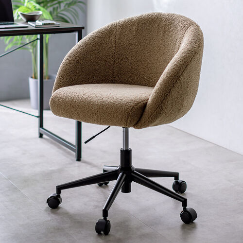 ソファチェア（オフィスチェア・デスクチェア・パソコンチェア・ガス圧上下昇降・高反発クッション・体圧分散・耐荷重100kg・ボア生地・グレージュ）