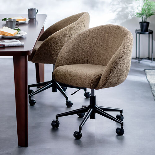 ソファチェア（オフィスチェア・デスクチェア・パソコンチェア・ガス圧上下昇降・高反発クッション・体圧分散・耐荷重100kg・ボア生地・グレージュ）