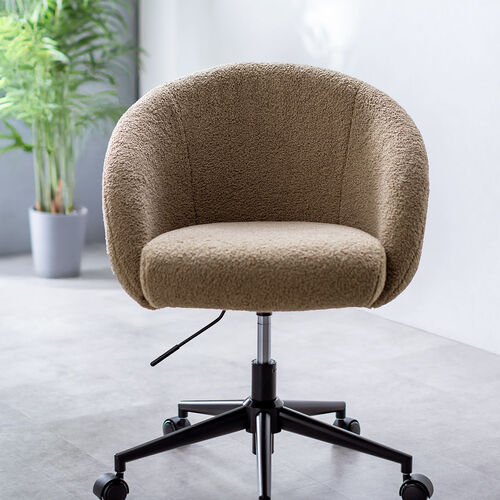 ソファチェア（オフィスチェア・デスクチェア・パソコンチェア・ガス圧上下昇降・高反発クッション・体圧分散・耐荷重100kg・ボア生地・グレージュ）