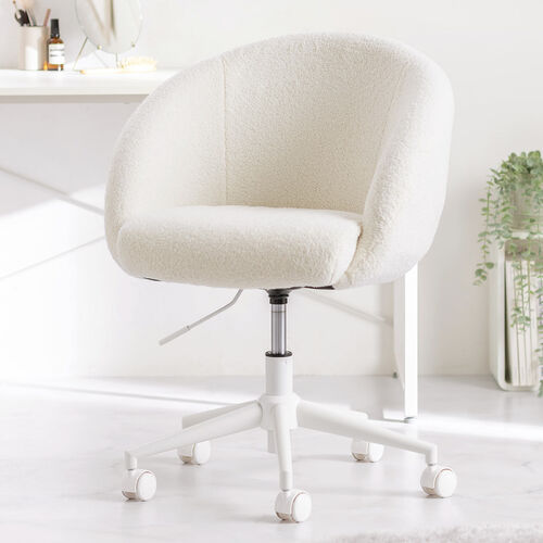 ソファチェア（オフィスチェア・デスクチェア・パソコンチェア・ガス圧上下昇降・高反発クッション・体圧分散・耐荷重100kg・ボア生地・ホワイト）