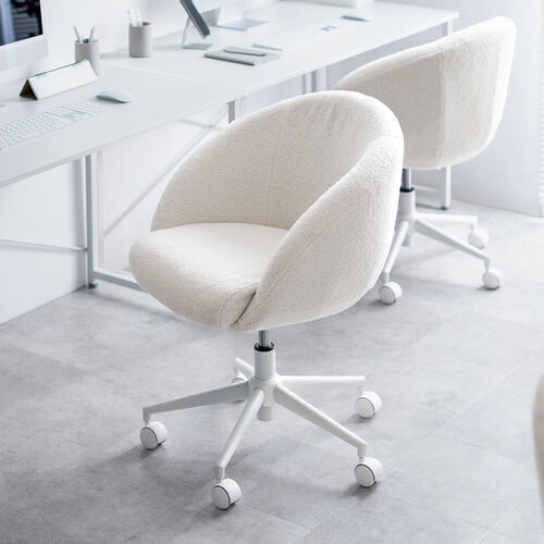 ソファチェア（オフィスチェア・デスクチェア・パソコンチェア・ガス圧上下昇降・高反発クッション・体圧分散・耐荷重100kg・ボア生地・ホワイト）