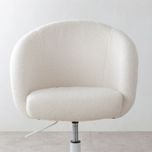 ソファチェア（オフィスチェア・デスクチェア・パソコンチェア・ガス圧上下昇降・高反発クッション・体圧分散・耐荷重100kg・ボア生地・ホワイト）