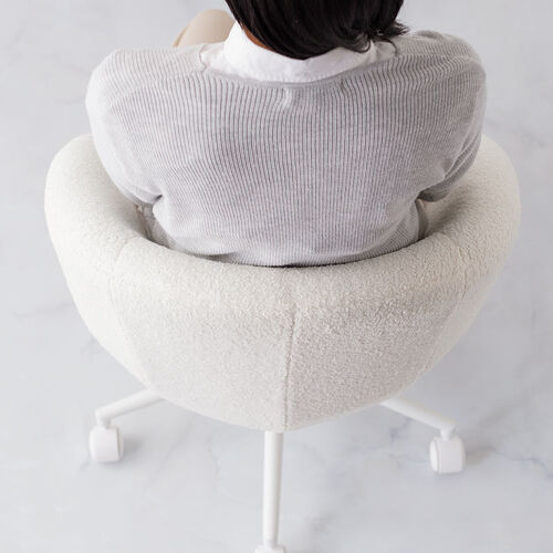 ソファチェア（オフィスチェア・デスクチェア・パソコンチェア・ガス圧上下昇降・高反発クッション・体圧分散・耐荷重100kg・ボア生地・ホワイト）