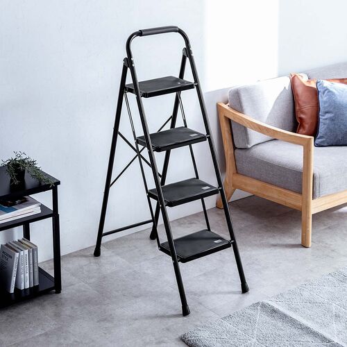 脚立（踏み台・折りたたみ・滑り止め付き・持ち手付き・手すり付き・4段・ブラック）