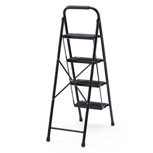 脚立（踏み台・折りたたみ・滑り止め付き・持ち手付き・手すり付き・4段・ブラック）