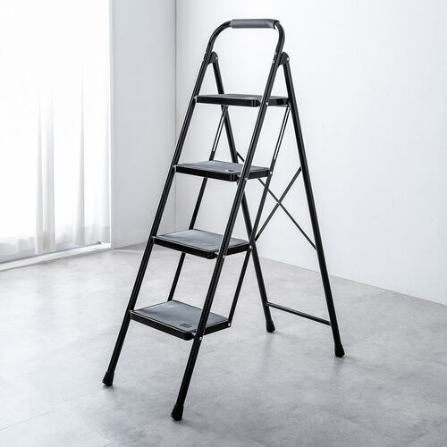 脚立（踏み台・折りたたみ・滑り止め付き・持ち手付き・手すり付き・4段・ブラック）