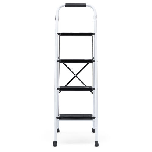 脚立（踏み台・折りたたみ・滑り止め付き・持ち手付き・手すり付き・4段・ホワイト）