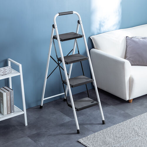脚立（踏み台・折りたたみ・滑り止め付き・持ち手付き・手すり付き・4段・ホワイト）