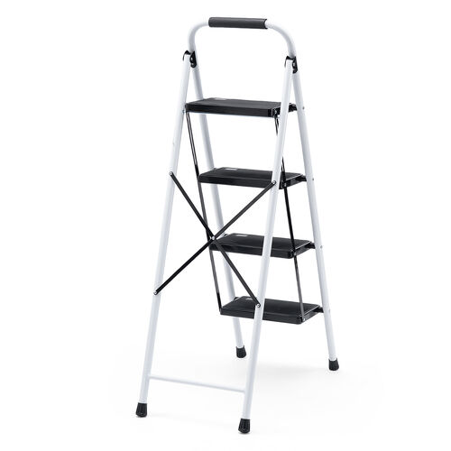 脚立（踏み台・折りたたみ・滑り止め付き・持ち手付き・手すり付き・4段・ホワイト）