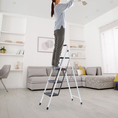 脚立（踏み台・折りたたみ・滑り止め付き・持ち手付き・手すり付き・4段・ホワイト）