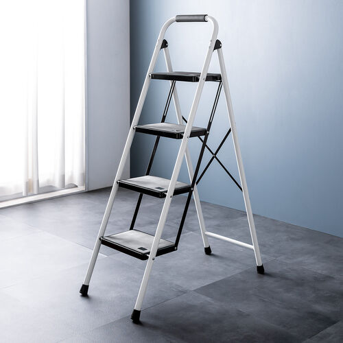 脚立（踏み台・折りたたみ・滑り止め付き・持ち手付き・手すり付き・4段・ホワイト）