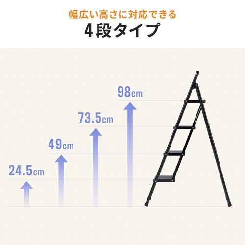 脚立（踏み台・折りたたみ・滑り止め付き・持ち手付き・手すり付き・4段・ホワイト）