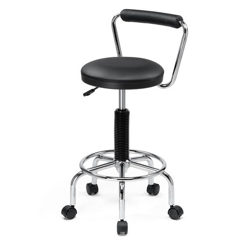 カウンターチェア（ラウンドスツール・オフィスチェア・キッチンチェア・丸型スツール・背もたれ付き・足置き付き・キャスター付き・ブラック）