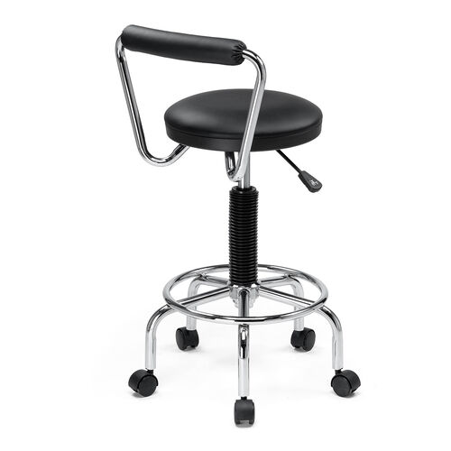 カウンターチェア（ラウンドスツール・オフィスチェア・キッチンチェア・丸型スツール・背もたれ付き・足置き付き・キャスター付き・ブラック）