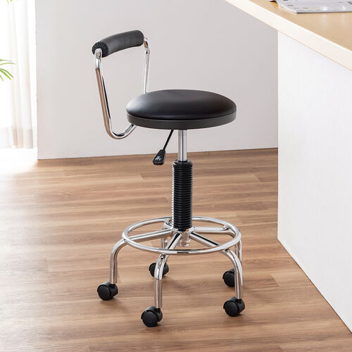 カウンターチェア（ラウンドスツール・オフィスチェア・キッチンチェア・丸型スツール・背もたれ付き・足置き付き・キャスター付き・ブラック）