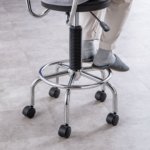 カウンターチェア（ラウンドスツール・オフィスチェア・キッチンチェア・丸型スツール・背もたれ付き・足置き付き・キャスター付き・ブラック）