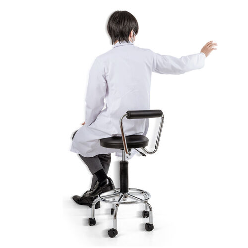 カウンターチェア（ラウンドスツール・オフィスチェア・キッチンチェア・丸型スツール・背もたれ付き・足置き付き・キャスター付き・ブラック）