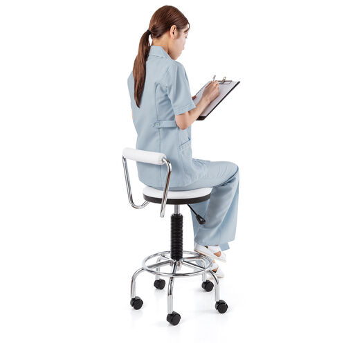 カウンターチェア（ラウンドスツール・オフィスチェア・キッチンチェア・丸型スツール・背もたれ付き・足置き付き・キャスター付き・ホワイト）