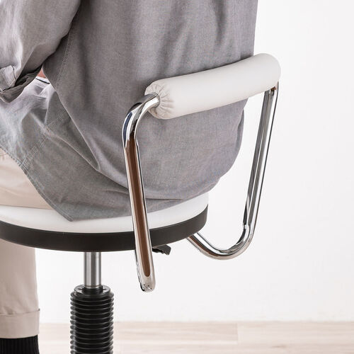 カウンターチェア（ラウンドスツール・オフィスチェア・キッチンチェア・丸型スツール・背もたれ付き・足置き付き・キャスター付き・ホワイト）