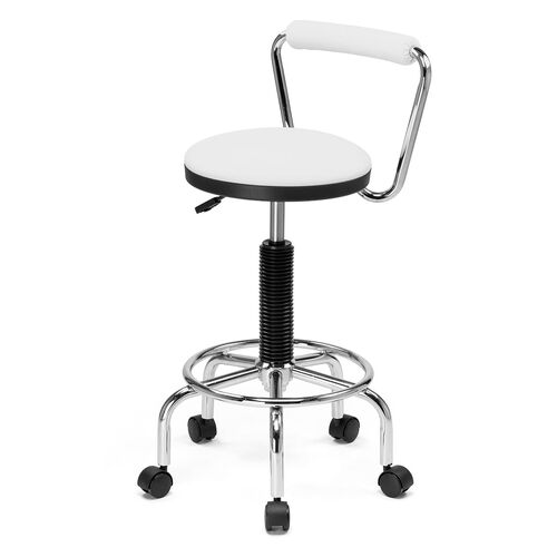 カウンターチェア（ラウンドスツール・オフィスチェア・キッチンチェア・丸型スツール・背もたれ付き・足置き付き・キャスター付き・ホワイト）