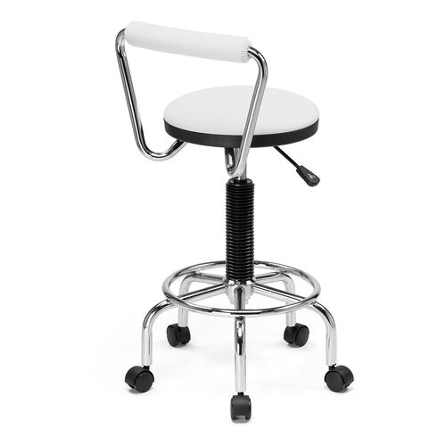 カウンターチェア（ラウンドスツール・オフィスチェア・キッチンチェア・丸型スツール・背もたれ付き・足置き付き・キャスター付き・ホワイト）