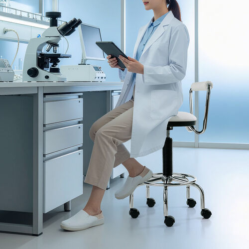 カウンターチェア（ラウンドスツール・オフィスチェア・キッチンチェア・丸型スツール・背もたれ付き・足置き付き・キャスター付き・ホワイト）