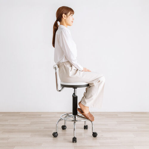 カウンターチェア（ラウンドスツール・オフィスチェア・キッチンチェア・丸型スツール・背もたれ付き・足置き付き・キャスター付き・ホワイト）