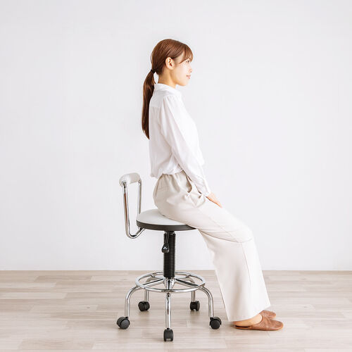 カウンターチェア（ラウンドスツール・オフィスチェア・キッチンチェア・丸型スツール・背もたれ付き・足置き付き・キャスター付き・ホワイト）