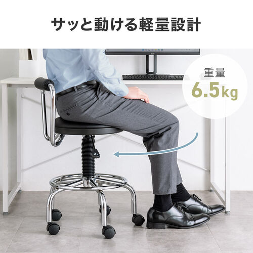 カウンターチェア（ラウンドスツール・オフィスチェア・キッチンチェア・丸型スツール・背もたれ付き・足置き付き・キャスター付き・ホワイト）