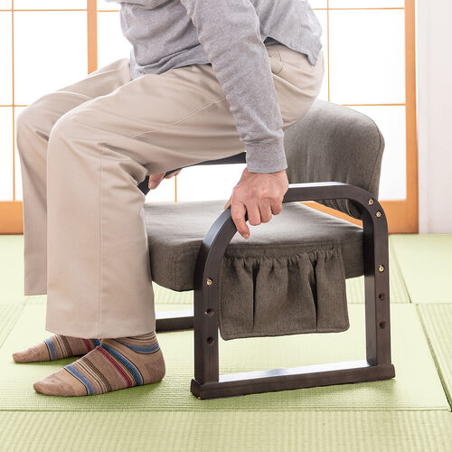 高座椅子（肘付き・3段階高さ調節機能付き・リモコン収納マルチポケット付き・ダークブラウン）