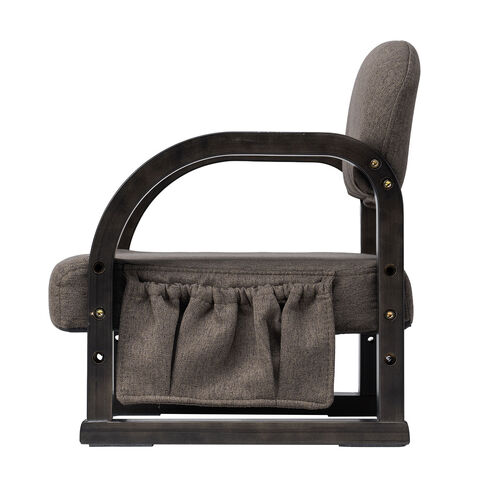 高座椅子（肘付き・3段階高さ調節機能付き・リモコン収納マルチポケット付き・ダークブラウン）