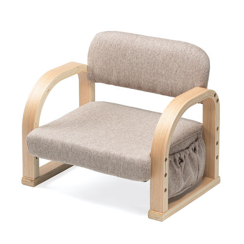 高座椅子（肘付き・3段階高さ調節機能付き・リモコン収納マルチポケット付き・ライトブラウン）