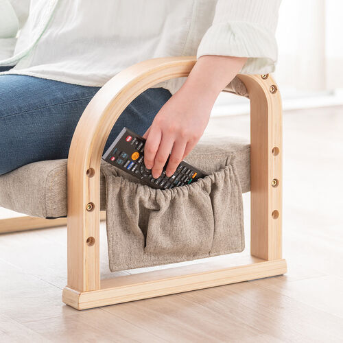 高座椅子（肘付き・3段階高さ調節機能付き・リモコン収納マルチポケット付き・ライトブラウン）