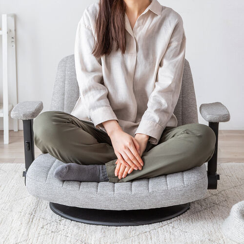 あぐら座椅子（幅広座椅子・3Dアームレスト・肘跳ね上げ・360°回転・グレー）