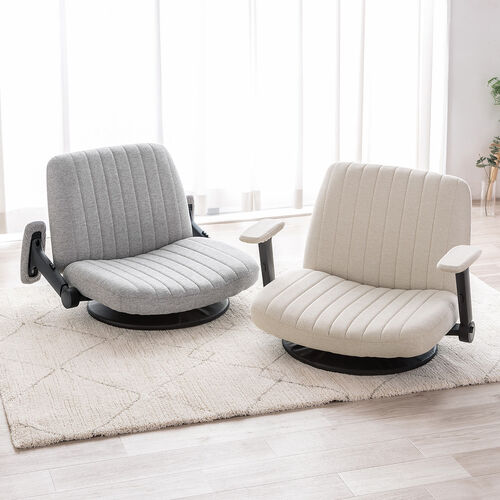 あぐら座椅子（幅広座椅子・3Dアームレスト・肘跳ね上げ・360°回転・グレー）