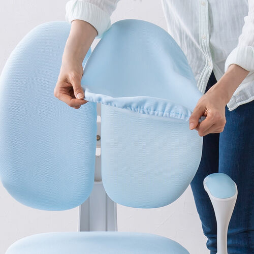 学習椅子（キッズチェア・児童椅子・子供椅子・姿勢矯正・洗えるカバー付き・肘付き・肘跳ね上げ・足置きリング付き・ガス圧昇降・モールドウレタン・ダブルバッグ・ブルー）