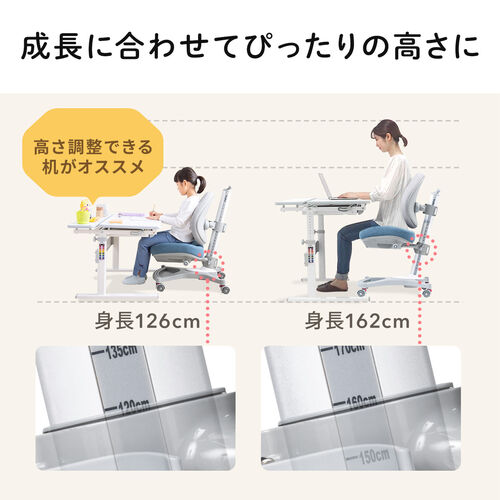 キッズチェア（座面高さ調整・背もたれ高さ調整・座面前後調整・耐荷重120kg・ストッパー付き・極厚モールドウレタン使用・足元収納・ブルー）