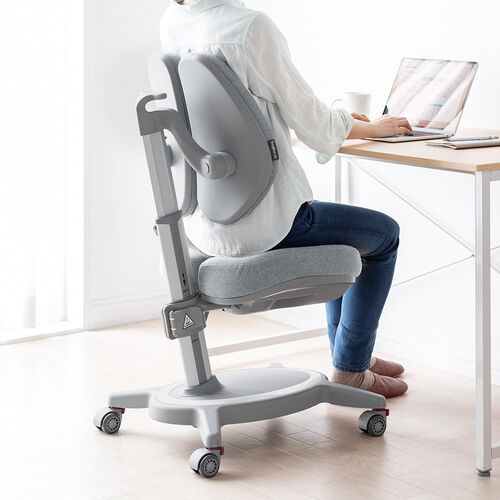 キッズチェア（分割背もたれ・座面高さ調整・背もたれ高さ調整・座面前後調整・耐荷重120k・ストッパー付き・極厚モールドウレタン使用・グレー）