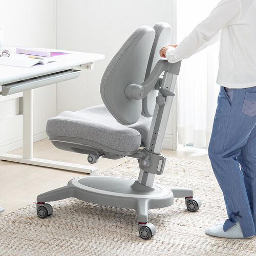 キッズチェア（分割背もたれ・座面高さ調整・背もたれ高さ調整・座面前後調整・耐荷重120k・ストッパー付き・極厚モールドウレタン使用・グレー）