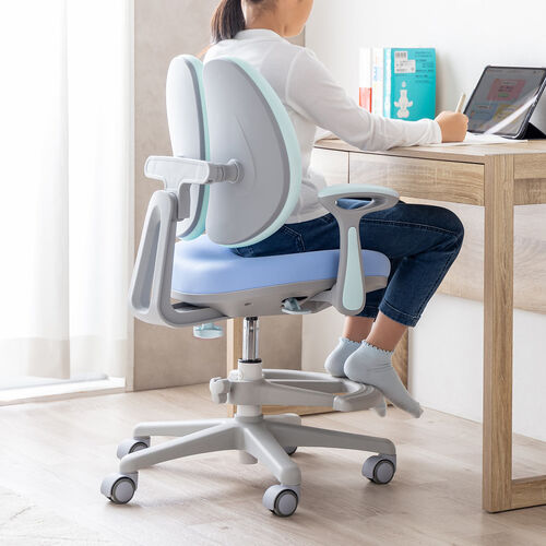 学習チェア（キッズチェア・学習椅子・学習机用チェア・子供用学習チェア・姿勢サポートチェア・成長チェア・ダブルバック・ブルー）