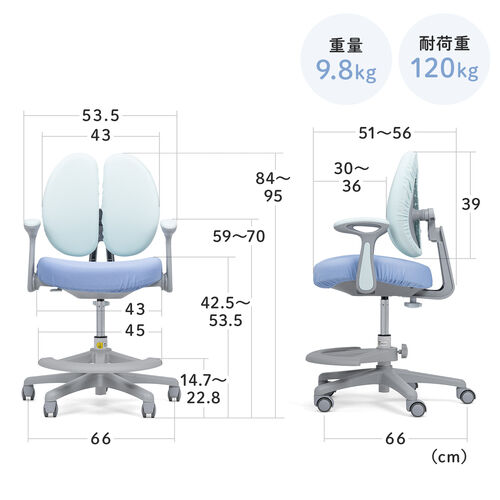 学習チェア（キッズチェア・学習椅子・学習机用チェア・子供用学習チェア・姿勢サポートチェア・成長チェア・ダブルバック・ブルー）