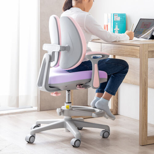 学習チェア（キッズチェア・学習椅子・学習机用チェア・子供用学習チェア・姿勢サポートチェア・成長チェア・ダブルバック・ピンク）