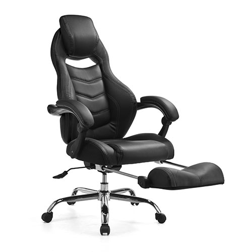 リクライニングチェア（オットマン付き・無段階リクライニング・バケットシート・ハイバック仕様・ゲーミングチェア・キャスター・肘付き・耐荷重100kg・ブラック）