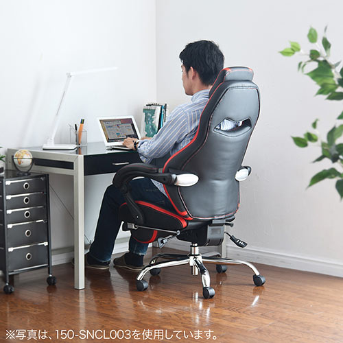 リクライニングチェア（オットマン付き・無段階リクライニング・バケットシート・ハイバック仕様・ゲーミングチェア・キャスター・肘付き・耐荷重100kg・ブラック）